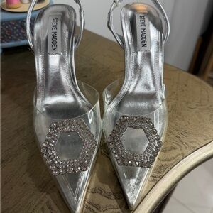 Steve Madden Silver Heels with Embellished Detail